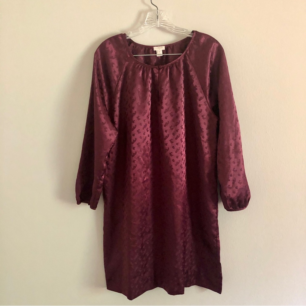 J. Crew Eggplant Paisley Print Long Sleeve Shift Dress holiday